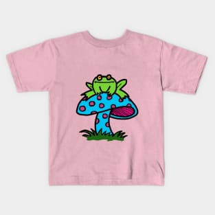 frog on a mushroom Kids T-Shirt